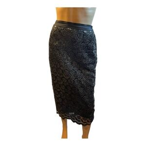 Women’s Black Pencil Skirt Sequin Floral Lace Midi Skirt  Size 8
